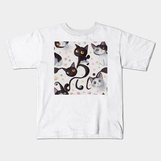 Black and White Cats with Yellow and Green Eyes Kids T-Shirt by VintageFlorals